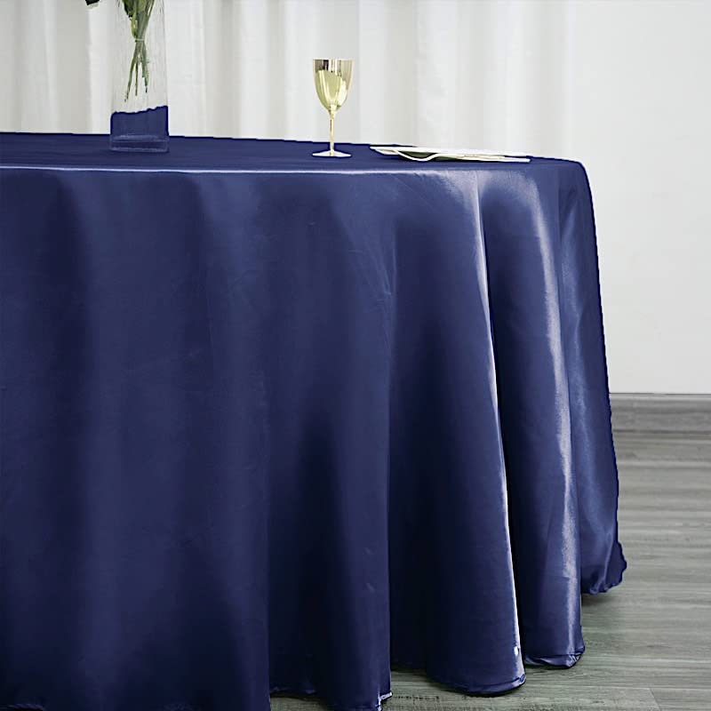 Balsacircle 120 Inch Navy Blue Satin Round Tablecloth Table Cover Linens For Wedding Table Cloth Party Reception Events Kitchen